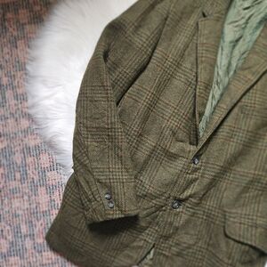 Men OR Womens Vintage Herringbone Wool Tweed Blazer Plaid Sage
